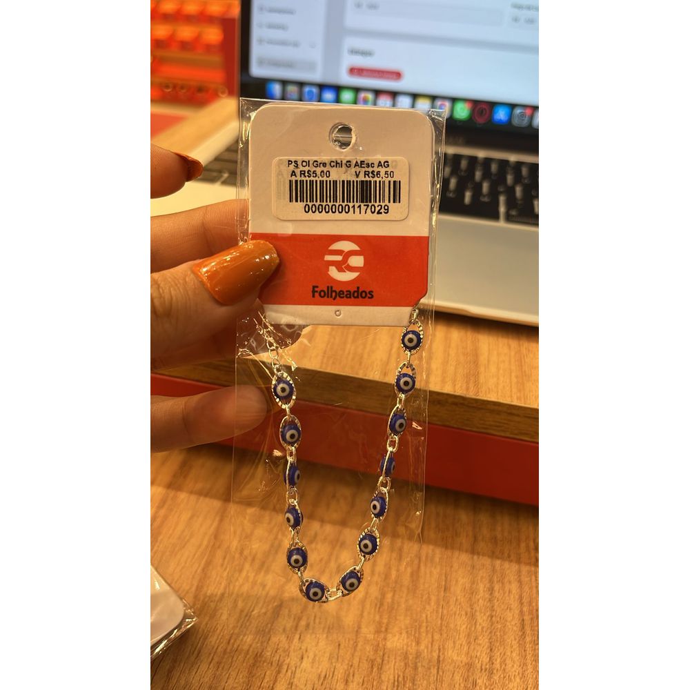 Pulseira Olho Grego Chinês Grande Azul Escuro Banh... - RC JOIAS BY RUDI