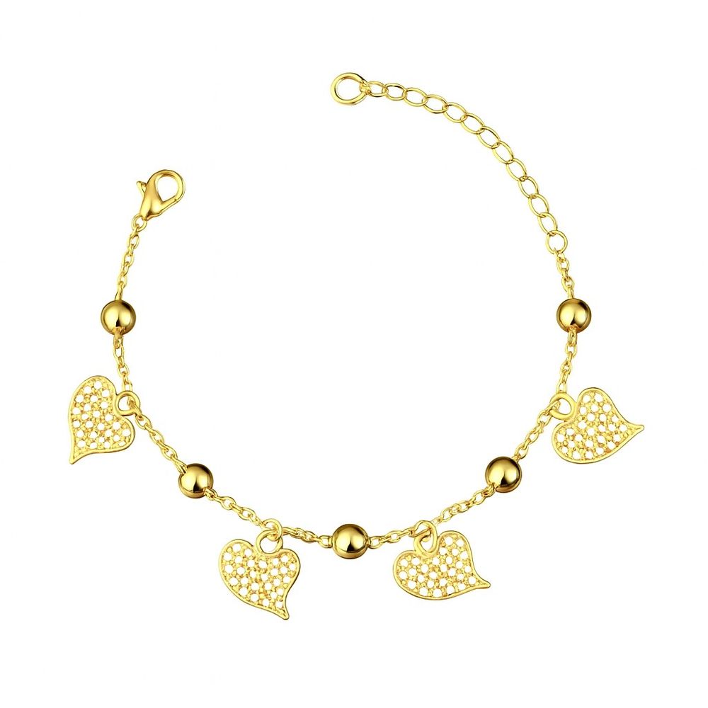 Pulseira Bolinha Coração Pendurado Banhado A Ouro ... - RC JOIAS BY RUDI