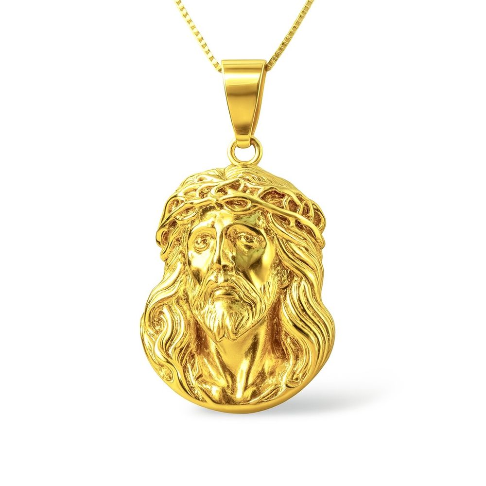 Pingente Face Cristo 41x33 Banhado A Ouro 18K - 00... - RC JOIAS BY RUDI