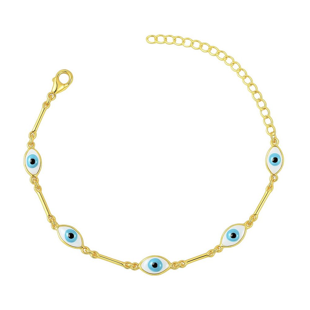 Pulseira Olho Grego Branco Azul Claro Grande Palit... - RC JOIAS BY RUDI