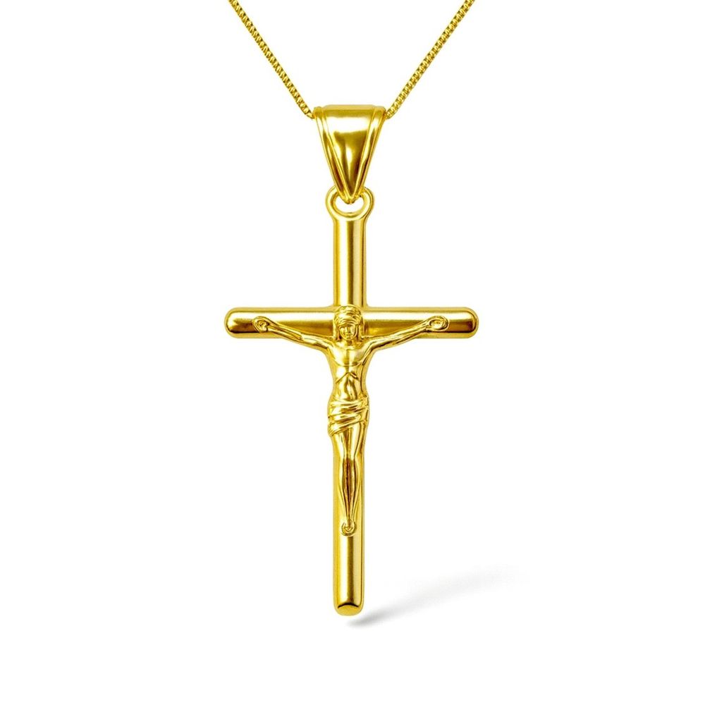 Pingente Jesus Na Cruz Aço Dourado - 000000013612... - RC JOIAS BY RUDI