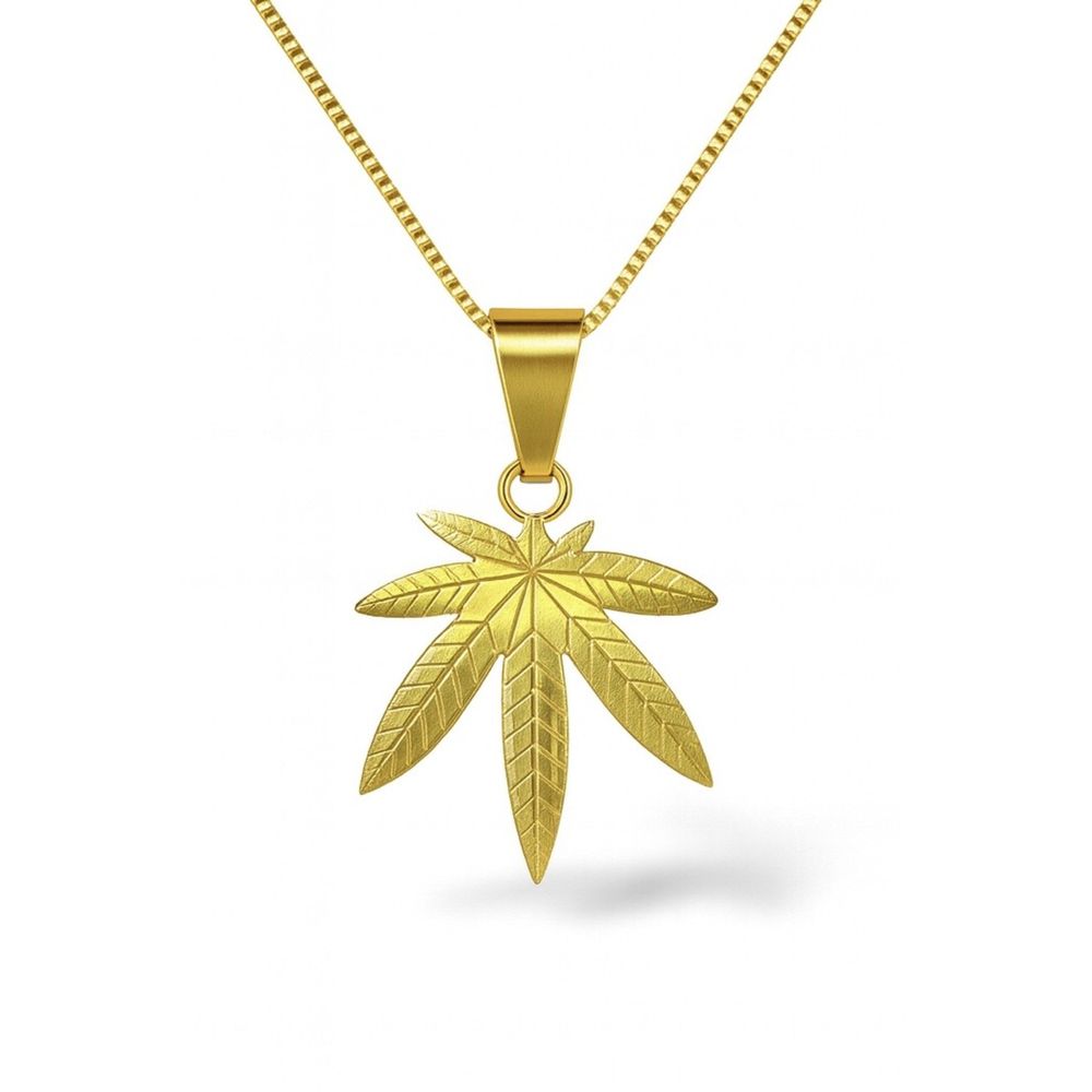 Pingente Folha Maconha Aço Dourado - 000000002060... - RC JOIAS BY RUDI
