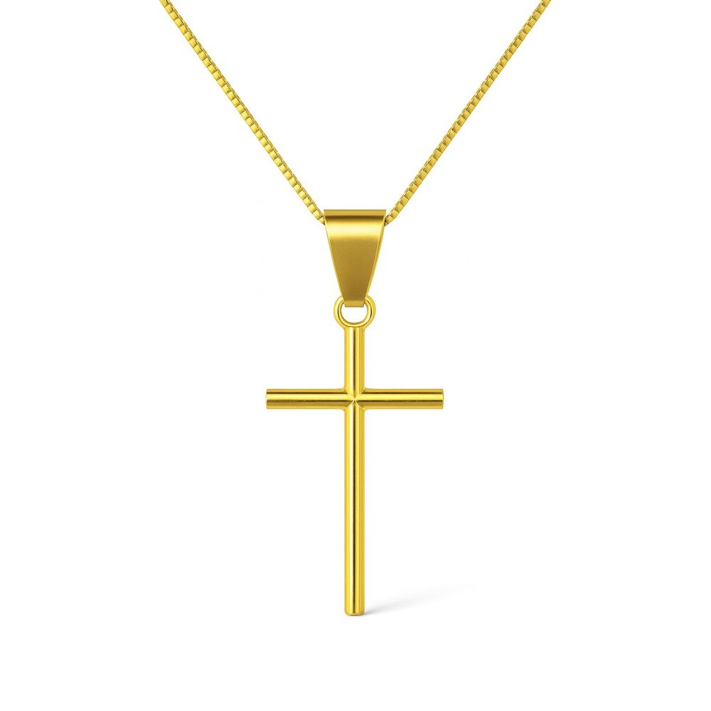 Pingente Cruz Palito Aço Dourado - 0000000010672 - RC JOIAS BY RUDI