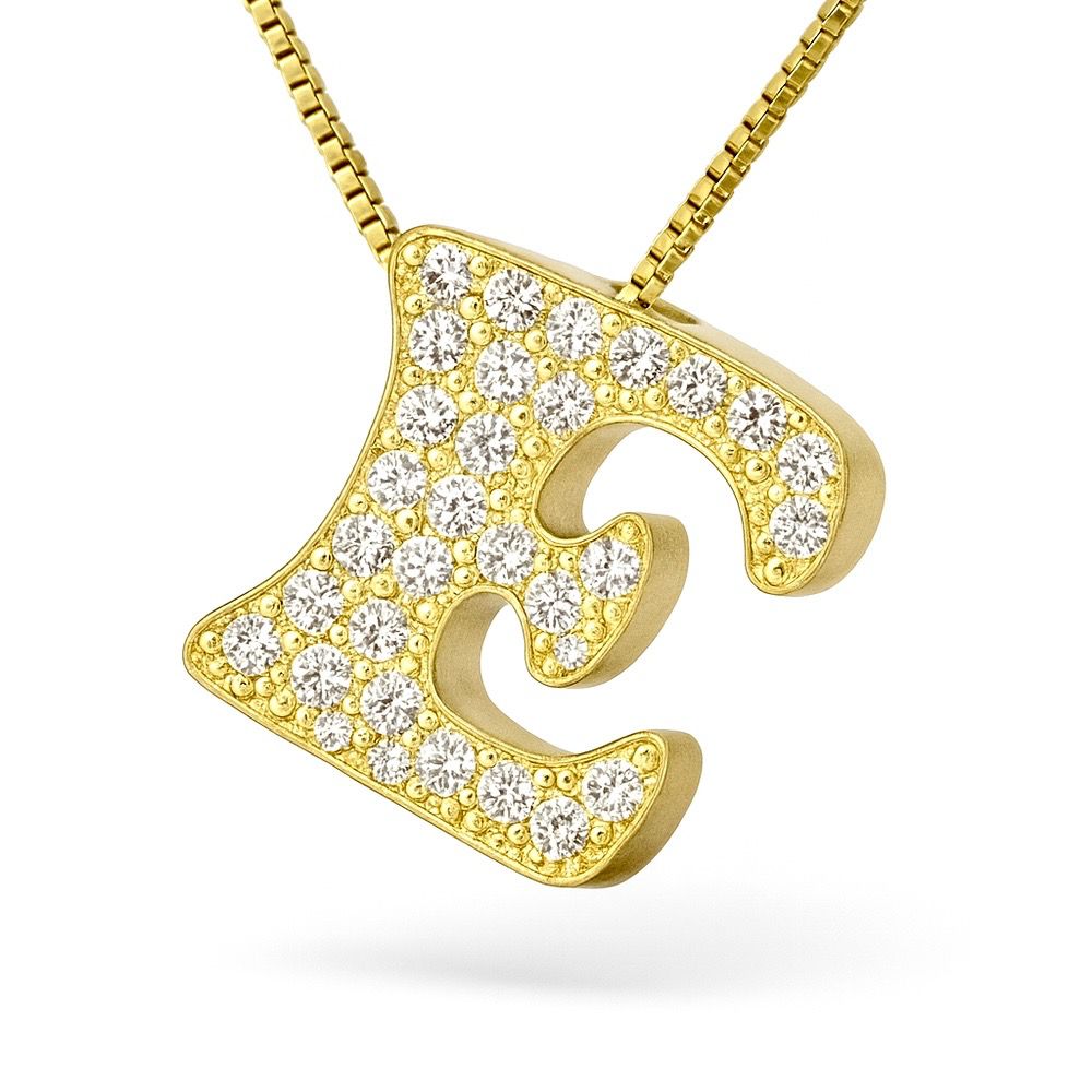 Pingente Letra E Cravejada Banhada a Ouro 18K - 00... - RC JOIAS BY RUDI