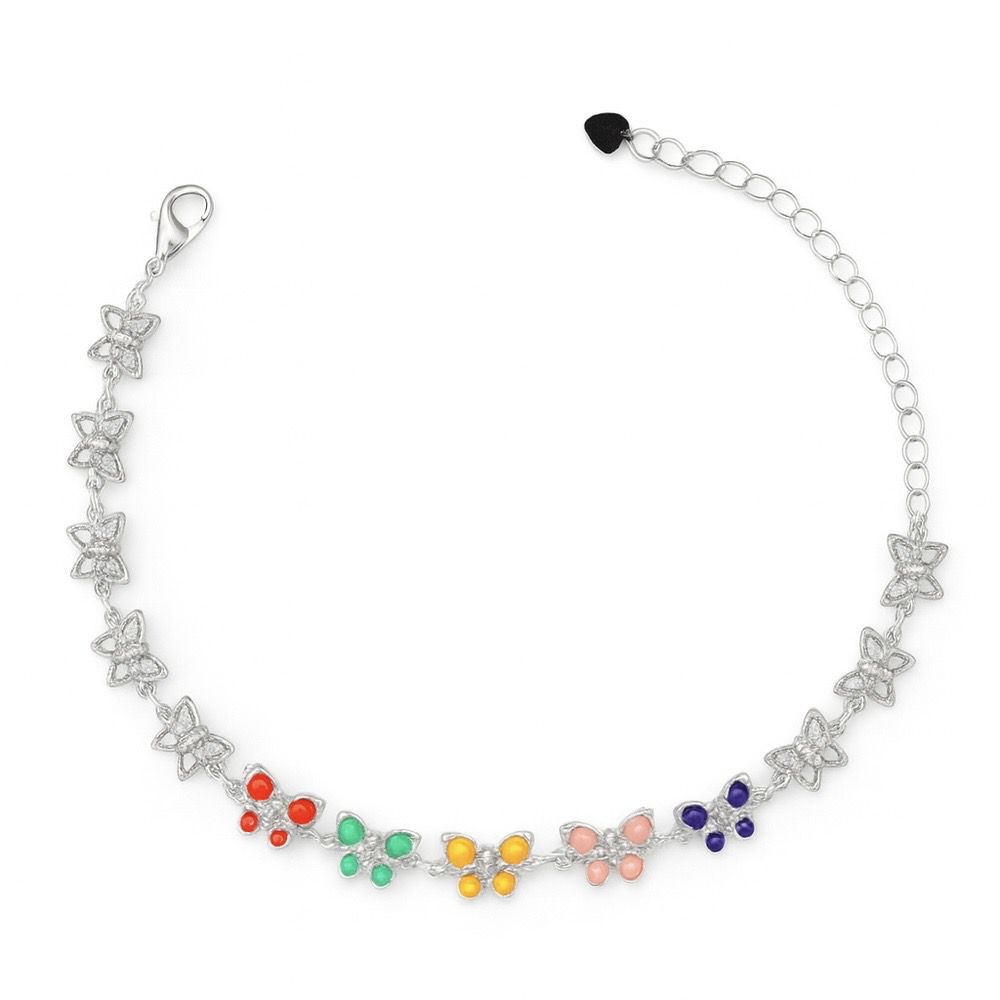 Pulseira Borboleta Cinco Coloridas Banhado A Prata... - RC JOIAS BY RUDI