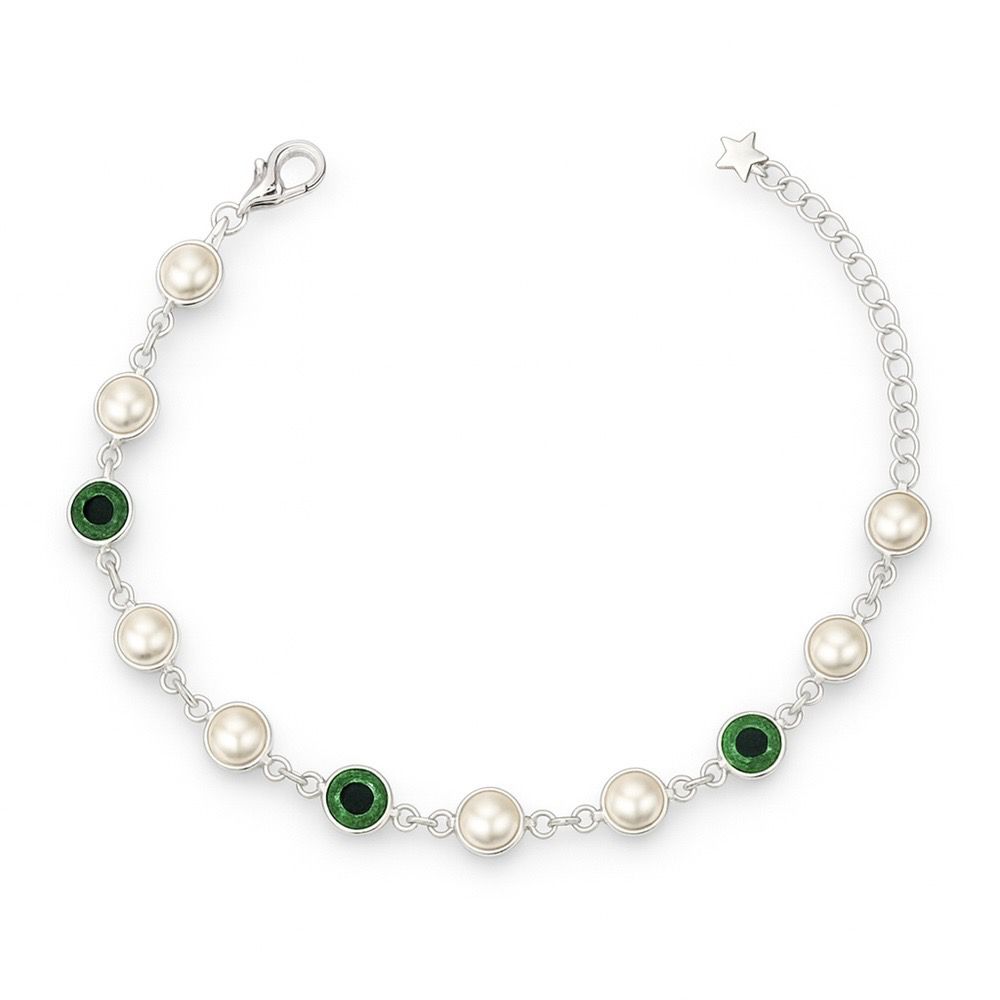 Pulseira Pérola Tiffany Verde Banhado A Prata 925.... - RC JOIAS BY RUDI