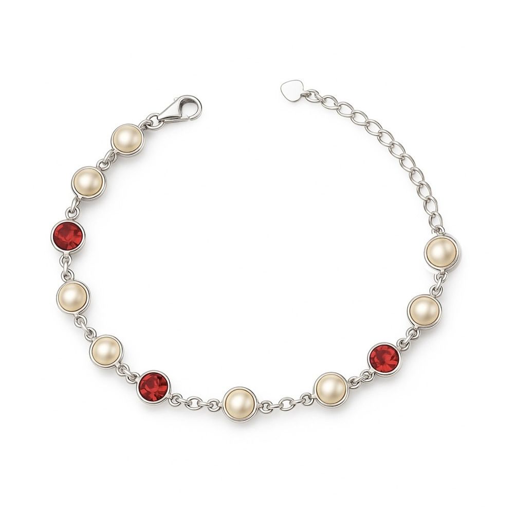 Pulseira Pérola Tiffany Vermelha Banhado A Prata 9... - RC JOIAS BY RUDI