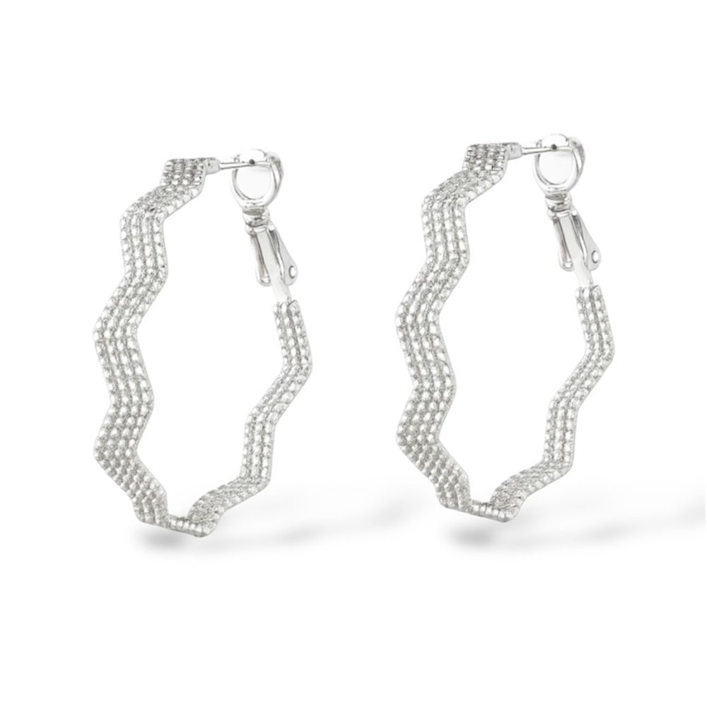 Brinco Argola ZigZag Três Fileiras Click Banhado a... - RC JOIAS BY RUDI