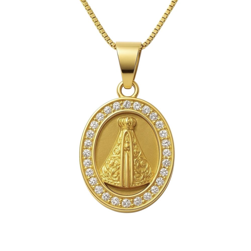 Pingente Nossa Senhora Cravejado Banhado A Ouro 18... - RC JOIAS BY RUDI