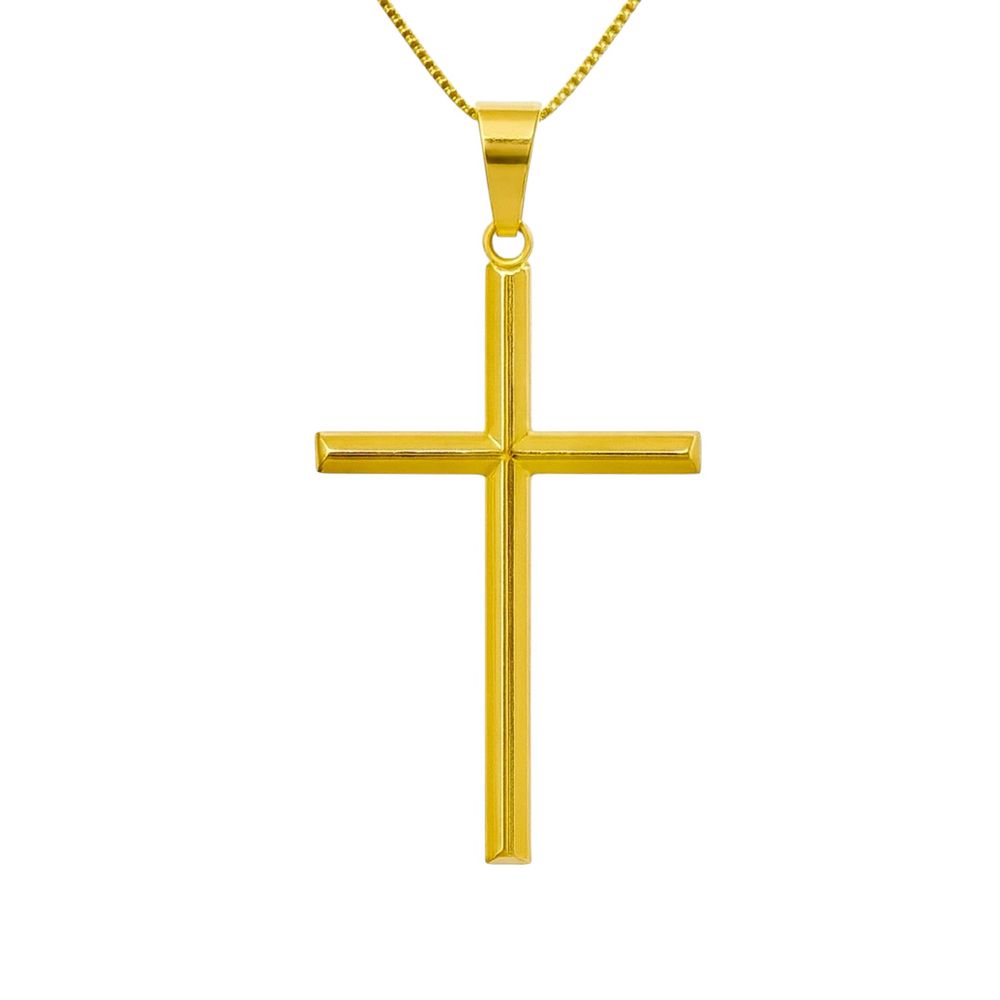 Pingente Latão Cruz Palito Banhado A Ouro 18K - 00... - RC JOIAS BY RUDI