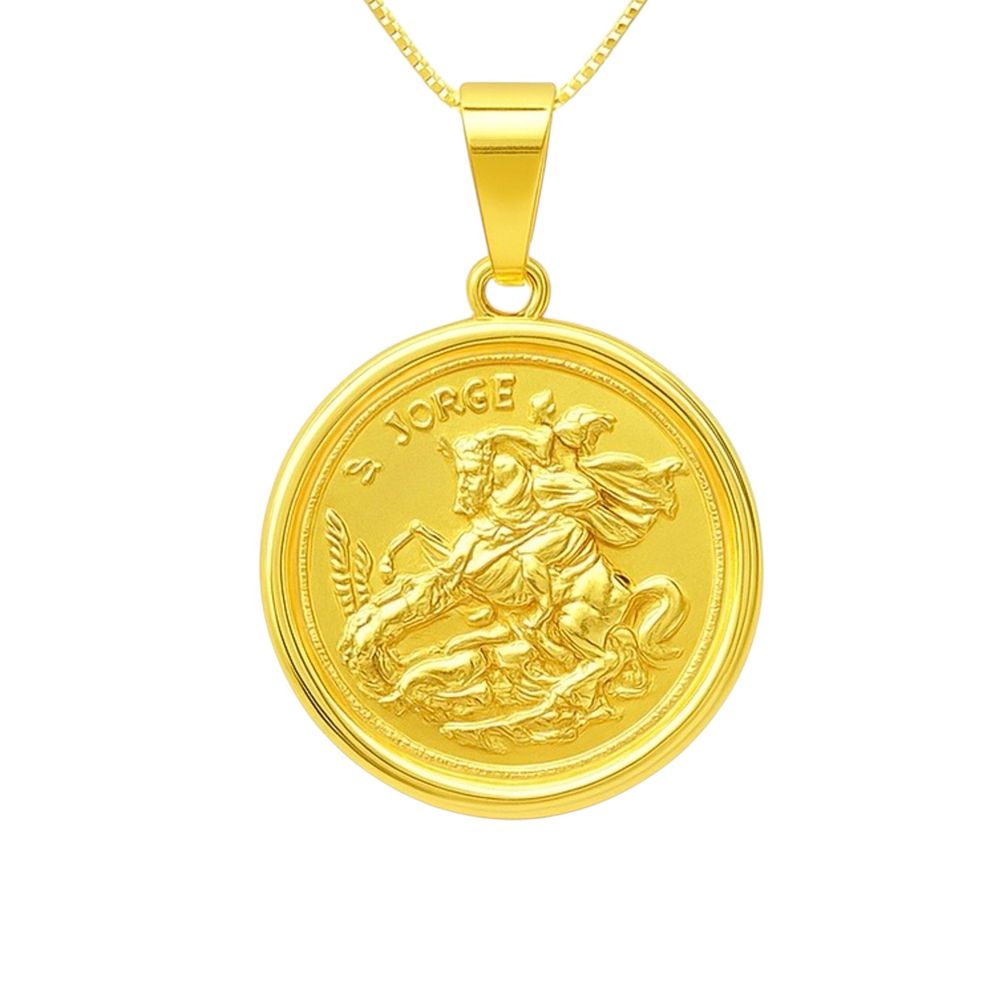 Pingente Medalha São Jorge 27x22 Banhado A Ouro 18... - RC JOIAS BY RUDI