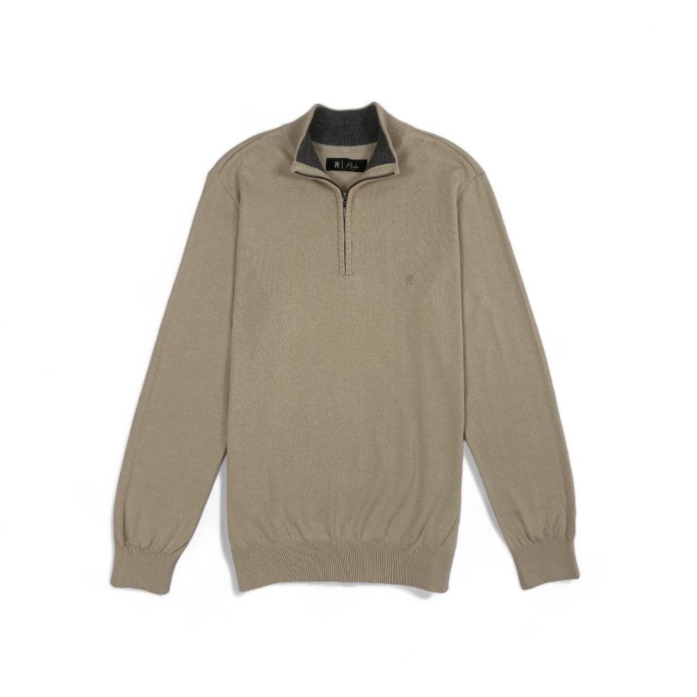 TRICOT CLÁSSICO MASCULINO MEIO ZIPER GOLA ALTA AREIA - RHOUKER