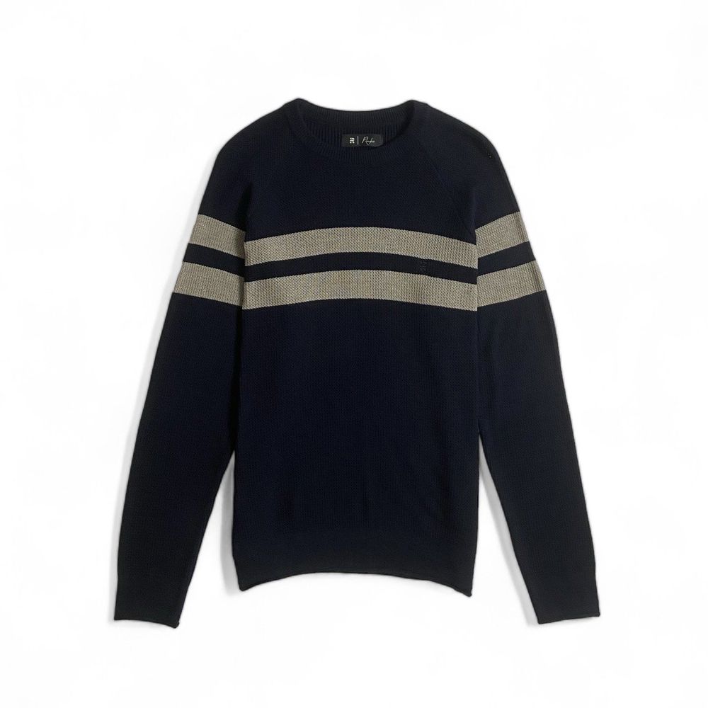 TRICOT MASCULINO LISTRA MESCLA AZUL E AREIA GOLA C... - Rhouker