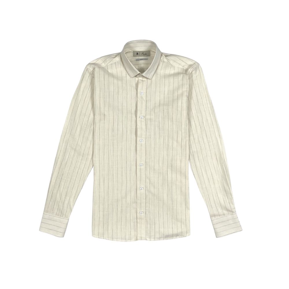 CAMISA BEGE LISTRADO RHOUKER SLIM FIT ML - Rhouker