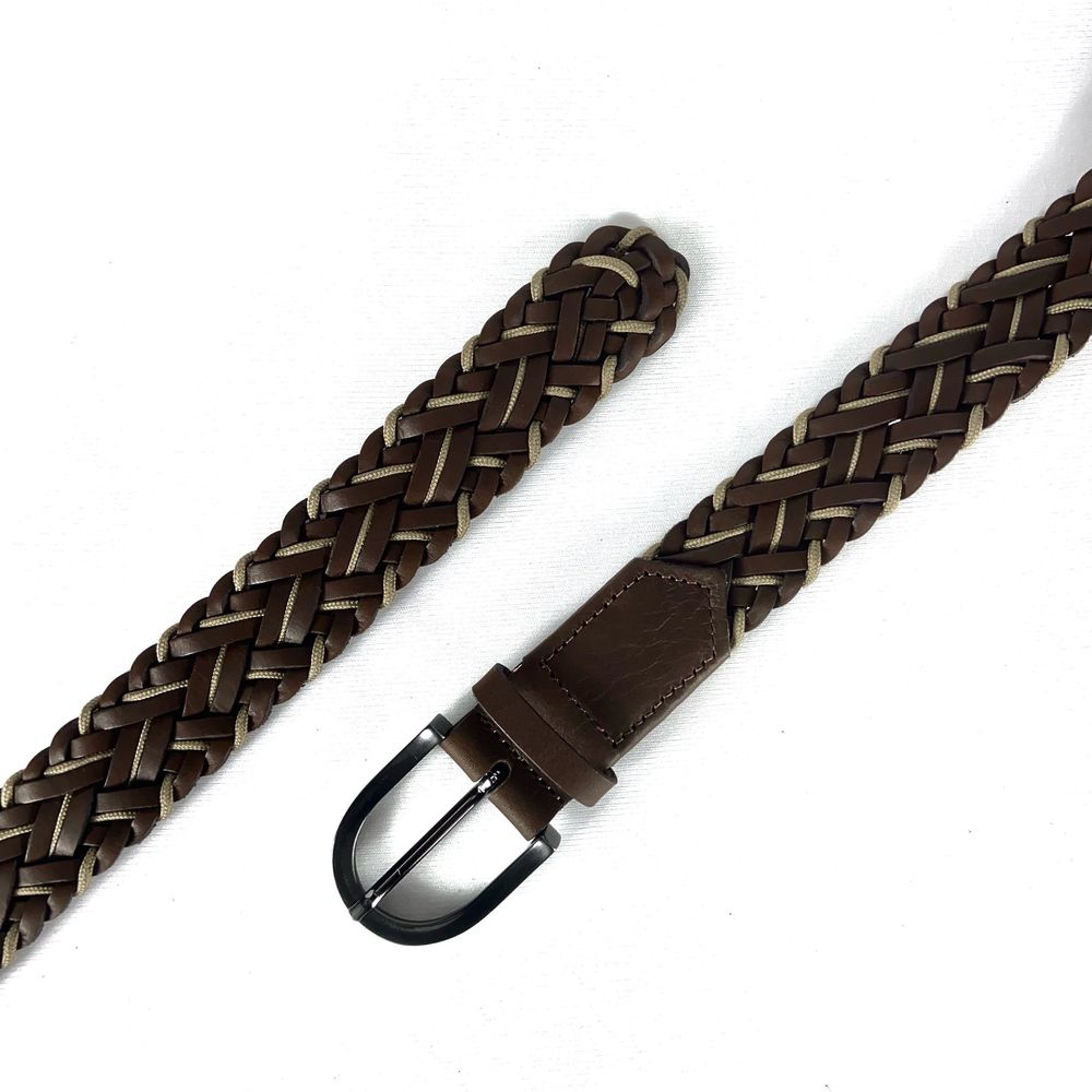 CINTO COURO TRESSE CORDA BEGE MARROM 4CM RHOUKER - Rhouker