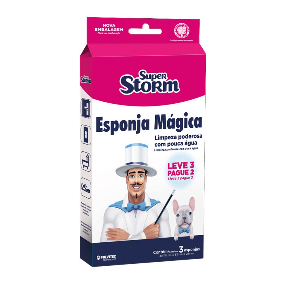 Esponja Mágica Super Storm Esponja Mágica c/ 3 unid - Pulvitec