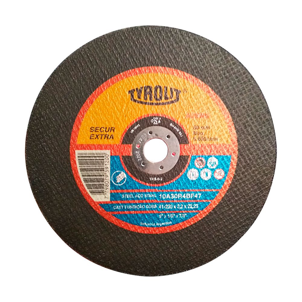 Disco de Corte 2 Telas 9'' x 1/8'' x 7/8'' - 10A30R4B47 - 565177 - TYROLIT - Ritec Máquinas e Ferramentas