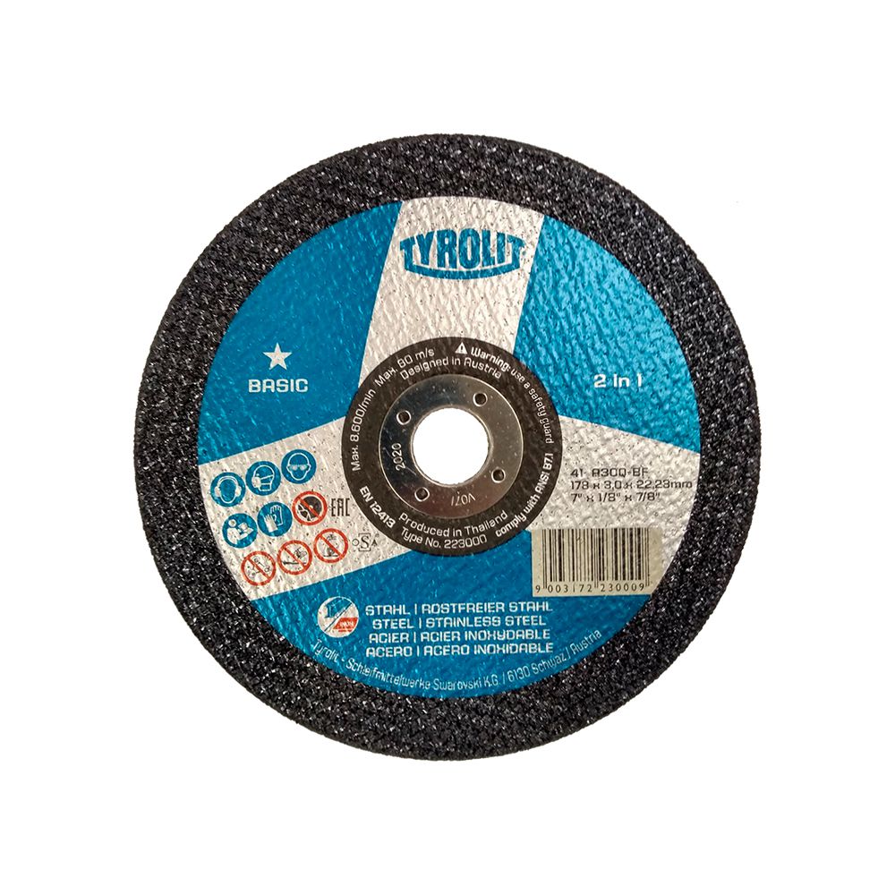 Disco de Corte 2 Telas 7" x 1/8" x 7/8" - Basic 2in1 - 223000 - TYROLIT