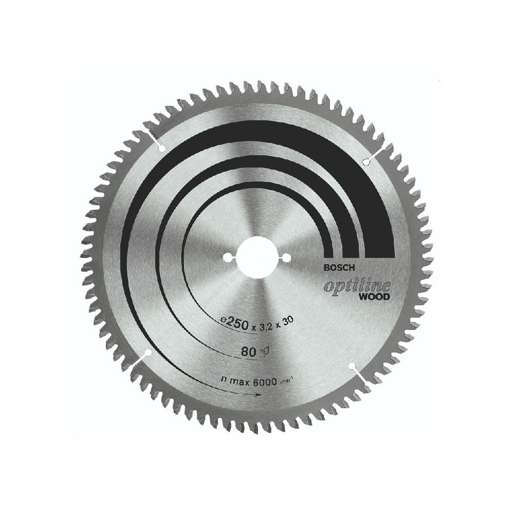 Disco de serra circular Bosch Optiline Wood ø254, furo de 30 mm, espessura de 1,8 mm, 80 dentes - Ritec Máquinas e Ferramentas