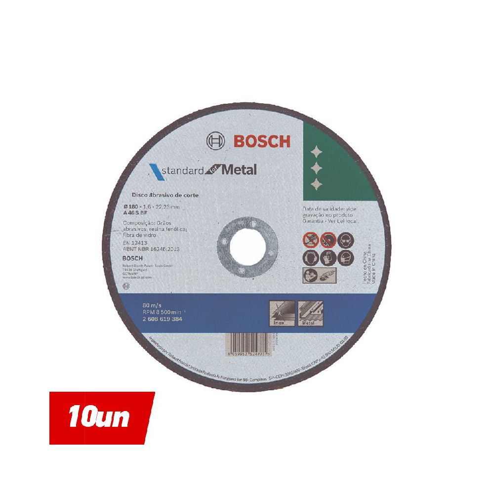 Disco de Corte Metal 7'' (180x1,6mm Reto - 10 Uni.) - Bosch - Ritec Máquinas e Ferramentas