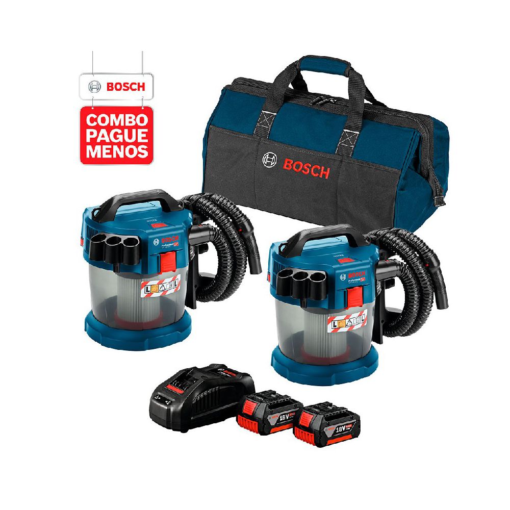 Combo Pague Menos Bosch 18V - Aspirador de Pó GAS 18V-10+ Aspirador de Pó GAS 18V-10 L, 2 baterias 18V 4,0Ah 1 carregado... - Ritec Máquinas e Ferramentas