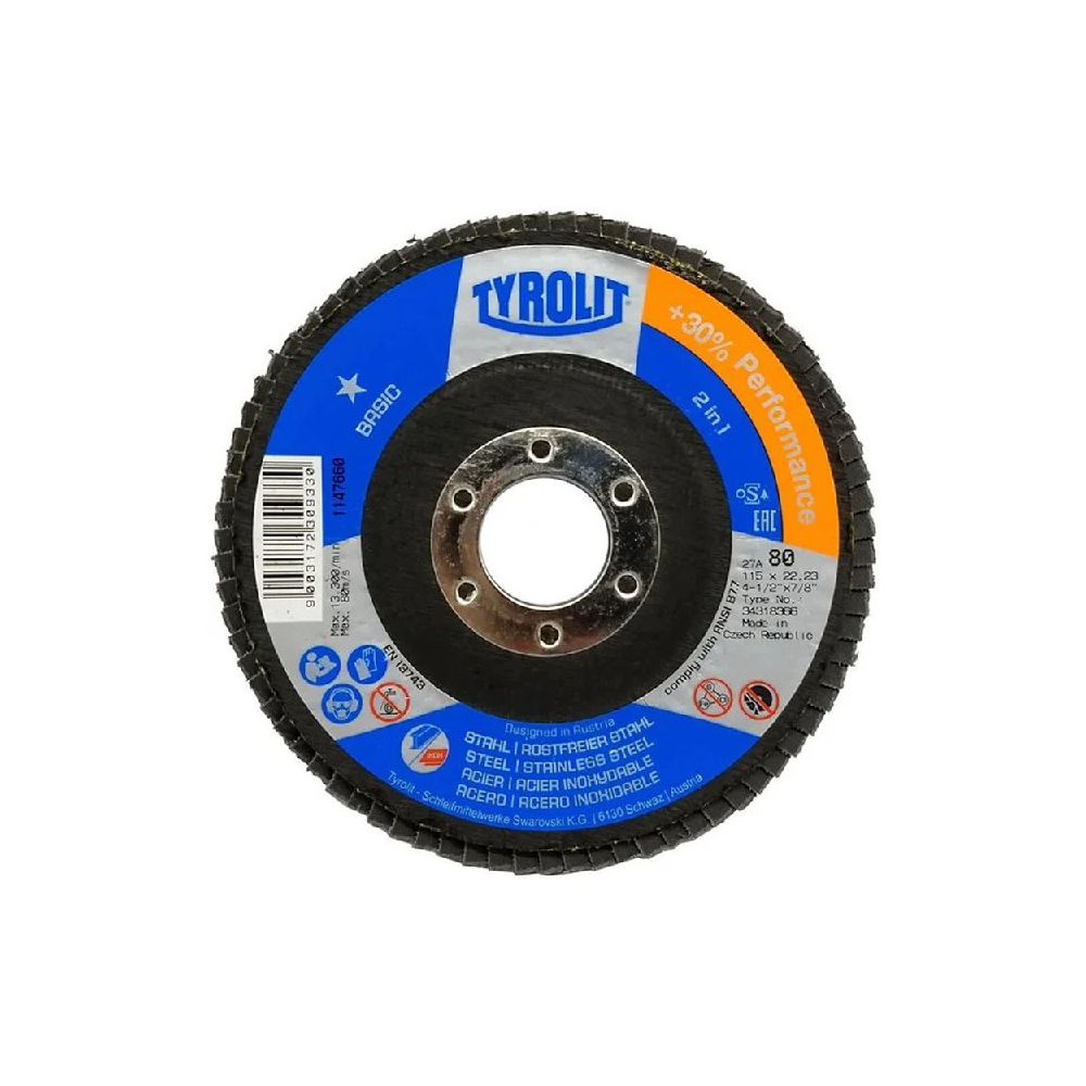 Disco de Lixa Flap Angular 115mm Grana 80 - Basic - 34318366 - TYROLIT