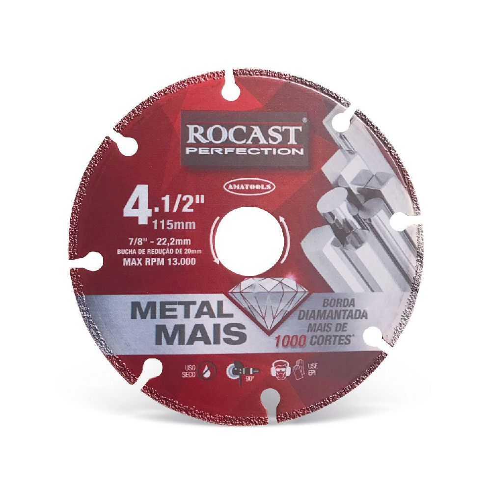 Disco de Corte Diamantado Metal Mais 115mm 412,0001 ROCAST - Ritec Máquinas e Ferramentas