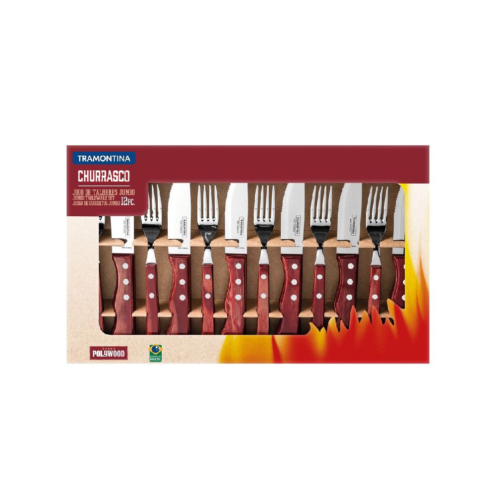 Jogo de Talheres Jumbo p/ Churrasco 12 Peças Polywood Vermelho - Tramontina