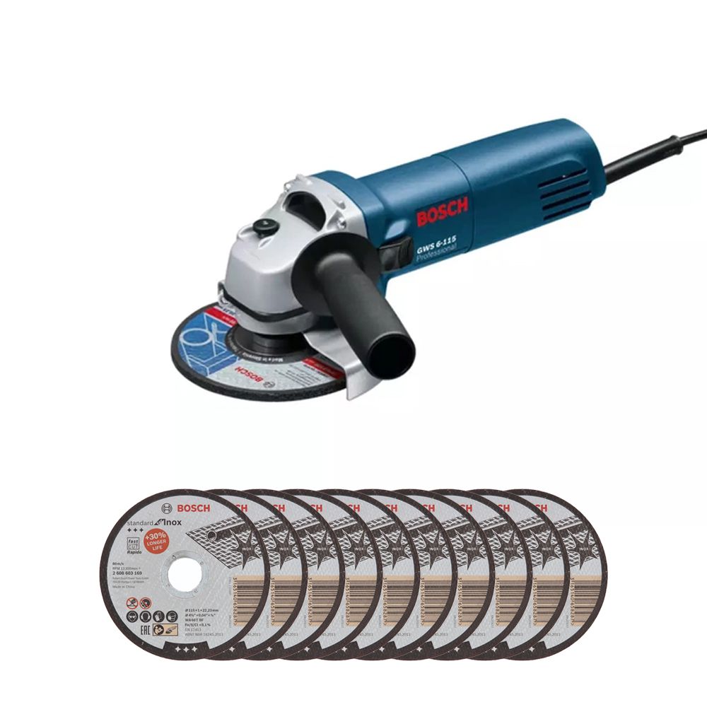 Esmerilhadeira 4.1/2'' GWS 6-115 127V 670W + 10 Discos - Bosch