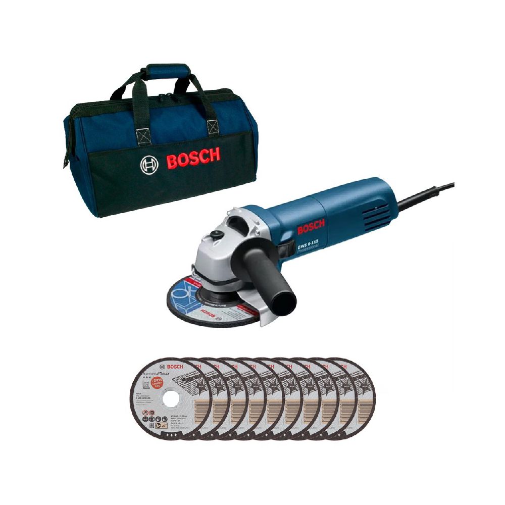 Esmerilhadeira 4.1/2'' GWS 6-115 127V 670W + 10 Discos e Bolsa - Bosch - Ritec Máquinas e Ferramentas