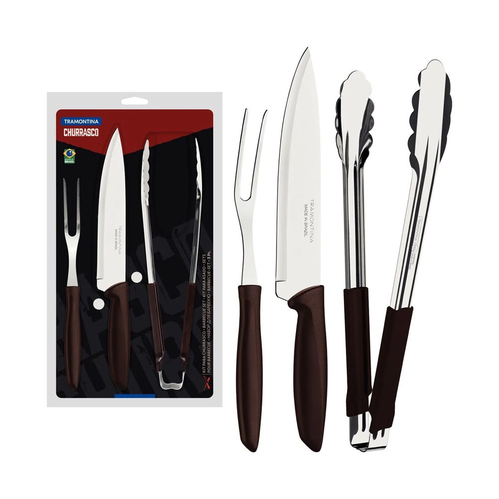 Kit Churrasco Tramontina Jumbo Aço Inox Cabo em Madeira com Garfo e Faca 12  Peças - Shopping TudoAzul