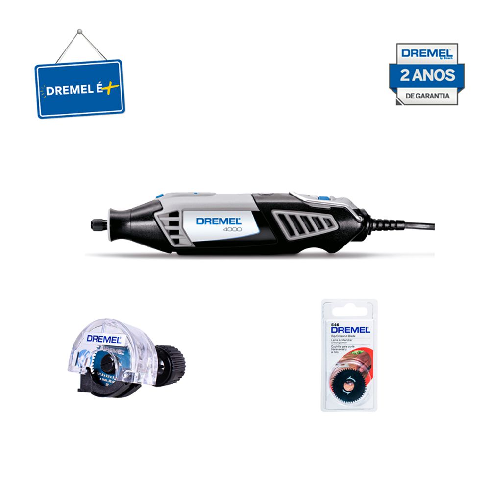 Kit Dremel Micro Retífica 4000 + Acoplamento de Mini Serra + Disco de Corte