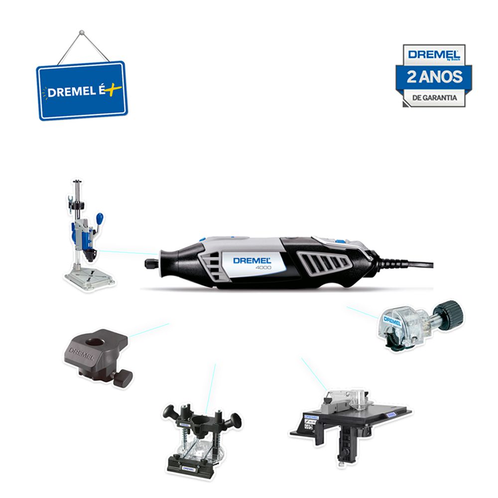 Kit Dremel Micro Retífica 4000 + Base + Guia + Estação de Trabalho + Mesa + Acoplamento de Serra