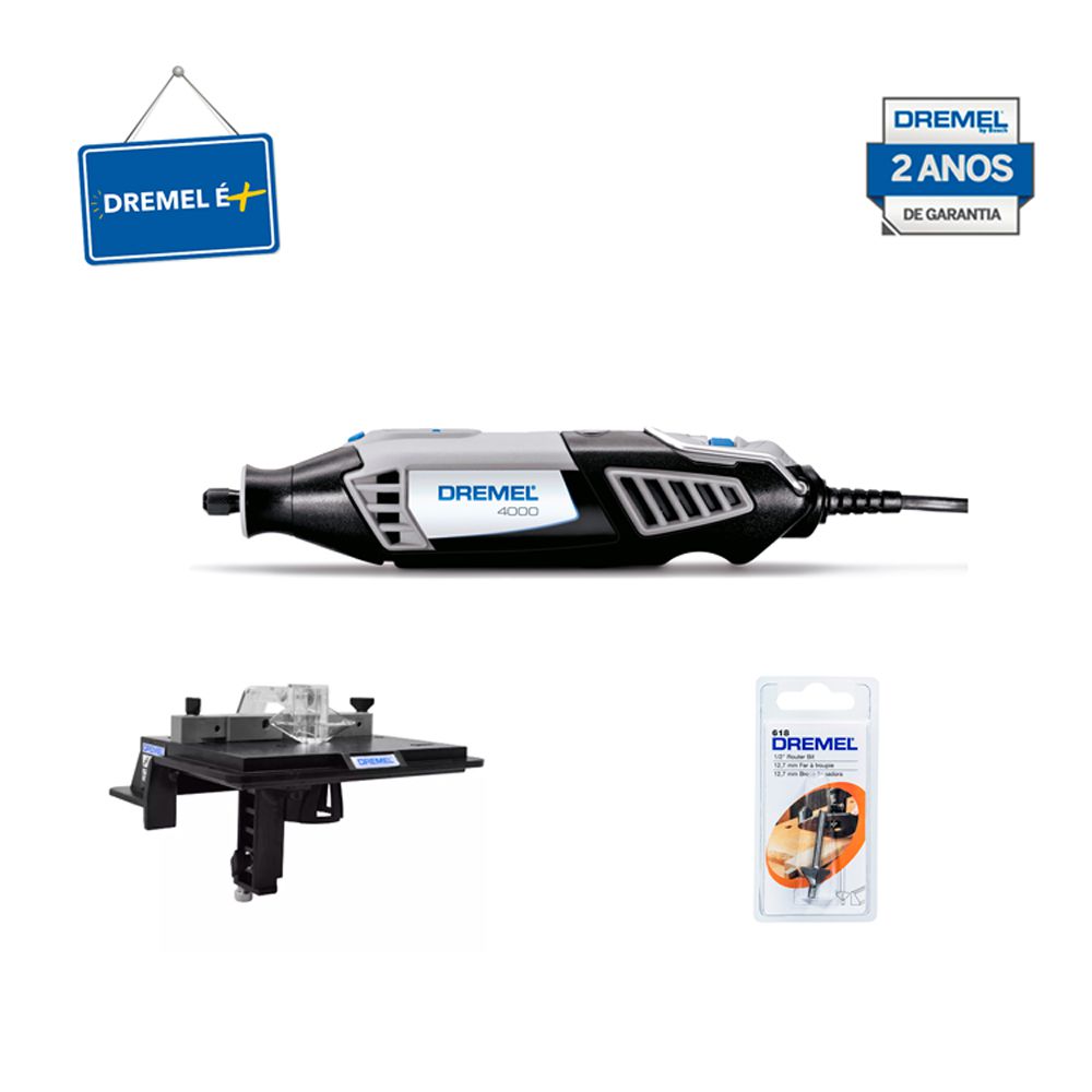 Kit Dremel Micro Retífica 4000 + Mesa + Fresa Chanfrar 45º