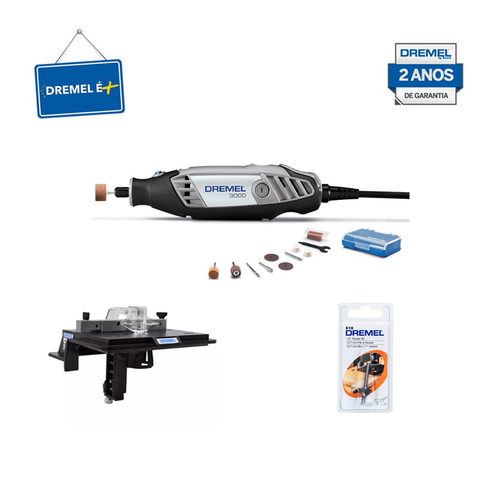 Kit Dremel Micro Retífica 3000 + Mesa + Fresa Chanfrar 45º - Ritec Máquinas e Ferramentas