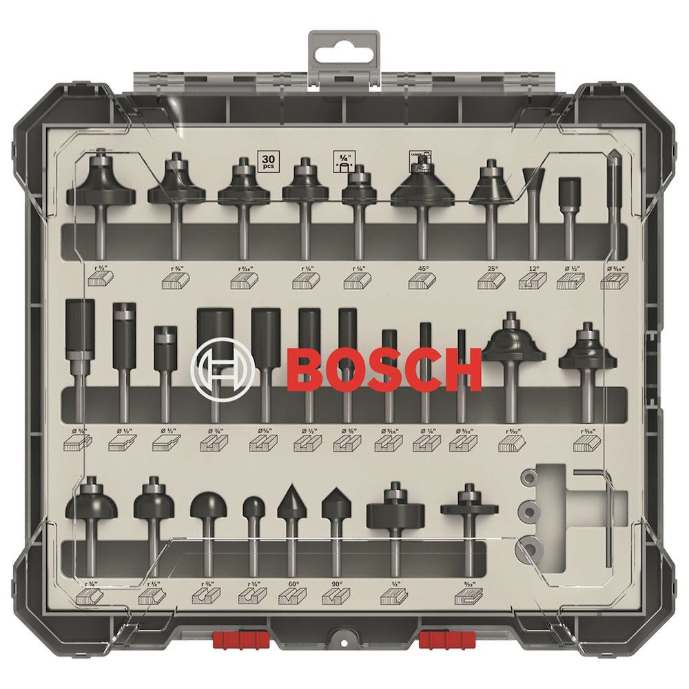 Jogo de fresas misto Bosch Standard encaixe de 1/4'' 30 peças - Ritec Máquinas e Ferramentas