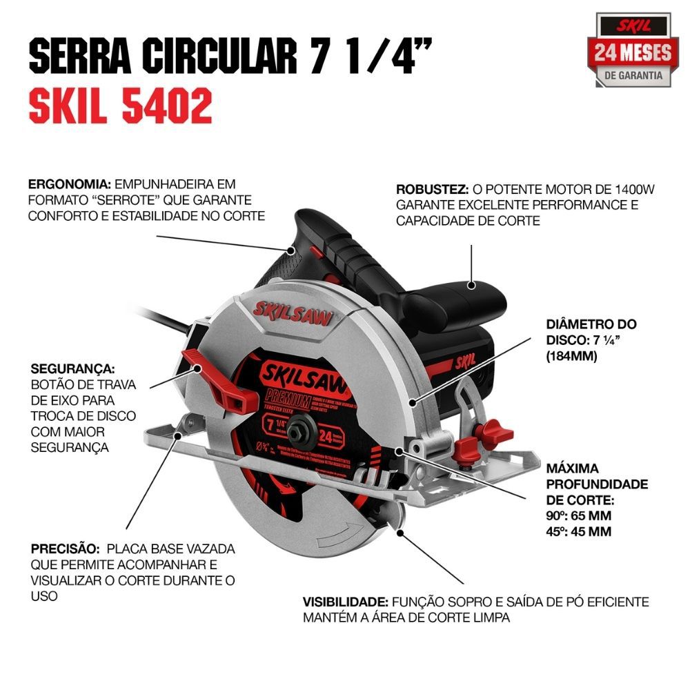Serra Circular Skil 5402 1400W, com 1 Disco premium 24 dente