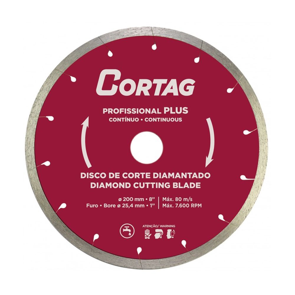 Disco de Corte Diamantado Profissional Plus 200mm 8Pol. 7.600rpm - Cortag - Ritec Máquinas e Ferramentas