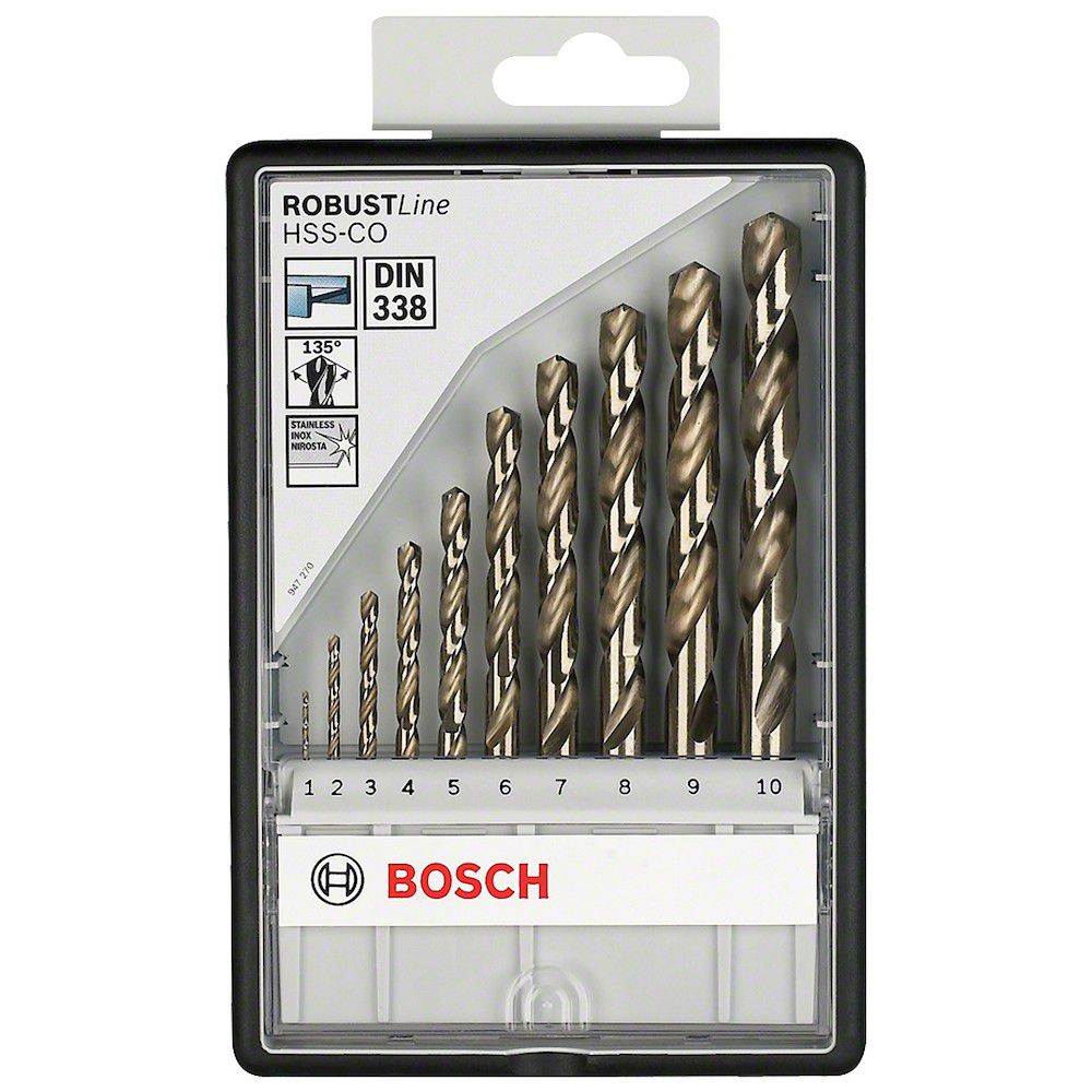 Jogo Broca para metal BoschHSS-Co Robust Line 1-10mm 10peças - Ritec Máquinas e Ferramentas