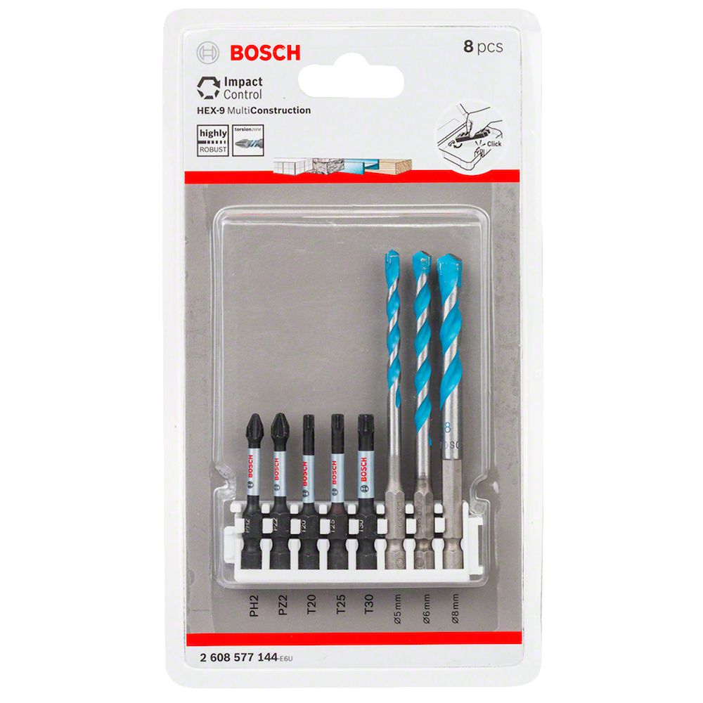 Bosch 8 Piece Impact Control Hex Shank HSS Drill Bit Set