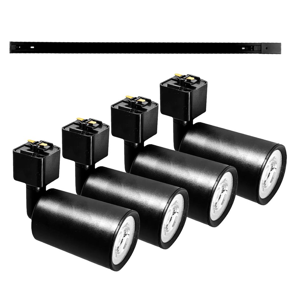 Kit Trilho Eletrificado p/ Spot Led 1M + 4 Spots 7W 3.000K Preto - Noll Led - Ritec Máquinas e Ferramentas