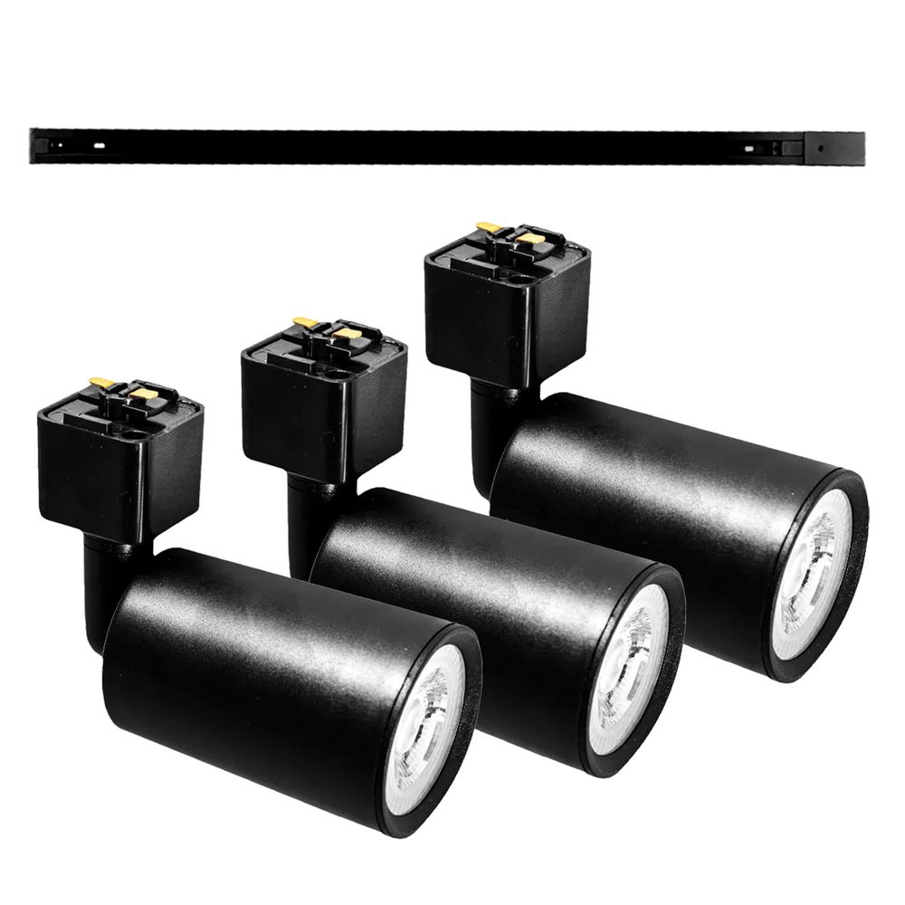 Kit Trilho Eletrificado p/ Spot Led 1M + 3 Spots 7W 3.000K Preto - Noll Led - Ritec Máquinas e Ferramentas