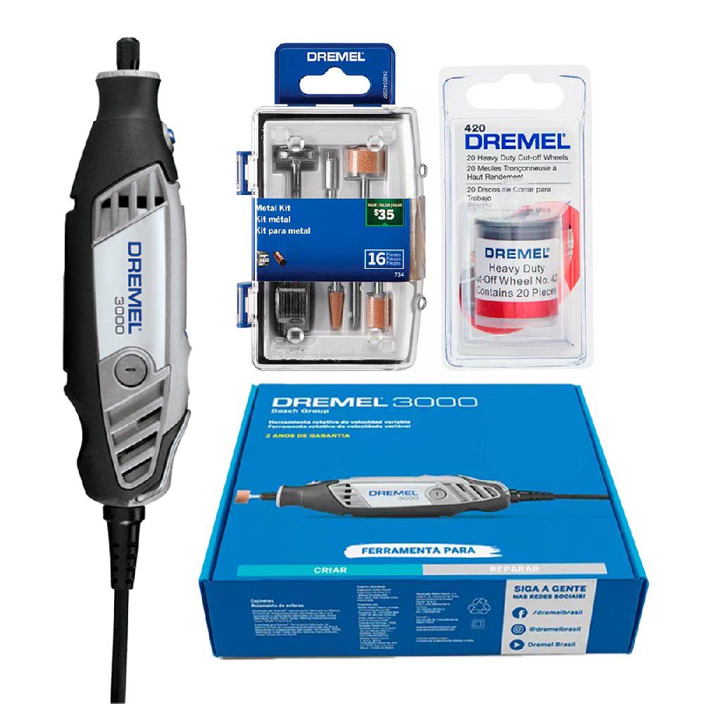 Kit Dremel 3000+ 20 Discos de Corte (420)+ 16 peças (734)