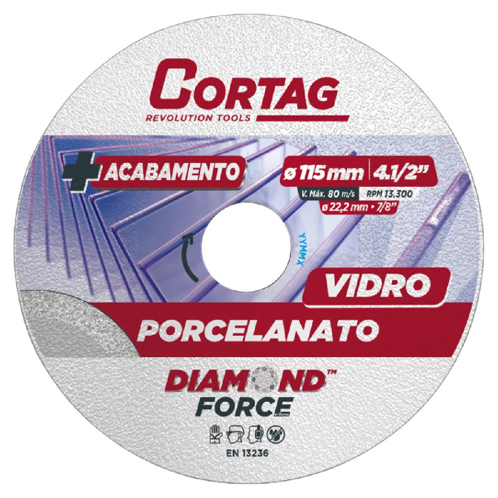 Disco Diamantado Porcelanato/Vidro 115mm (62797) - Cortag - Ritec Máquinas e Ferramentas