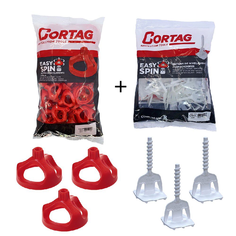 Kit Porca Niveladora Easy Spin 50und (62616) + Espaçador Easy Spin 1,5mm 50und (62598) - Cortag