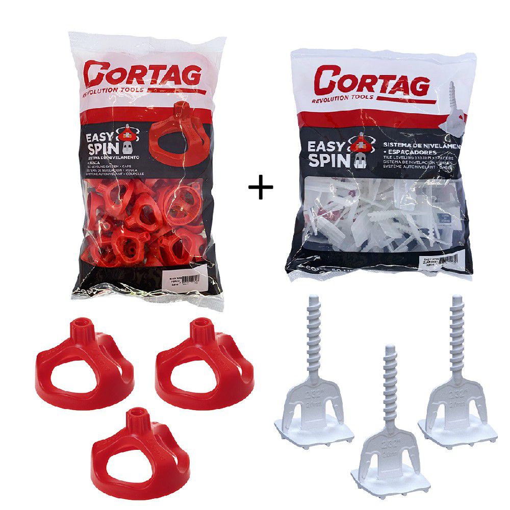 Kit Porca Niveladora Easy Spin 50und (62616) + Espaçador Easy Spin 2,0mm 50und (62604) - Cortag - Ritec Máquinas e Ferramentas