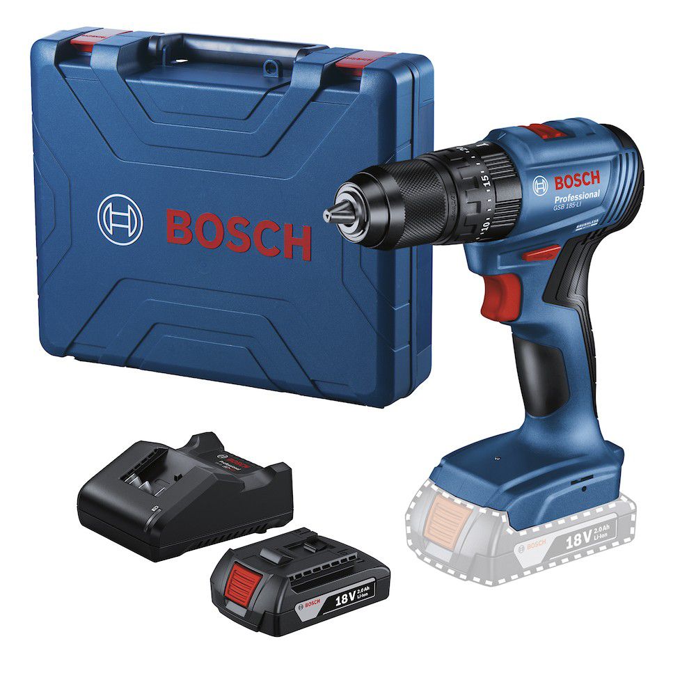 Furadeira Parafusadeira Impacto 18V GSB185-LI 1 bateria - Bosch - Ritec Máquinas e Ferramentas