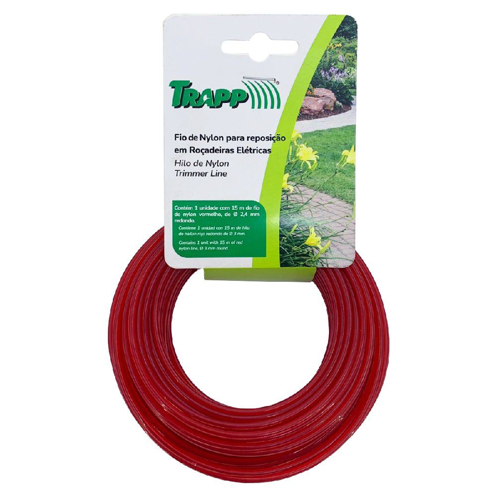 Fio De Nylon Para Roçadeiras Elétricas 15m x 2,4mm (3910011) - Trapp