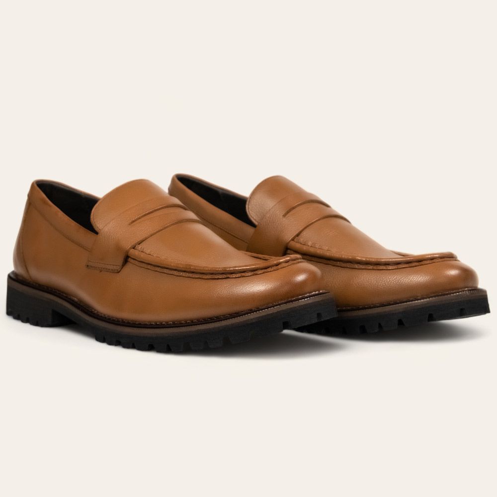 Sapato Casual Penny Loafer Tratorado Tan - Sapataria Cometa