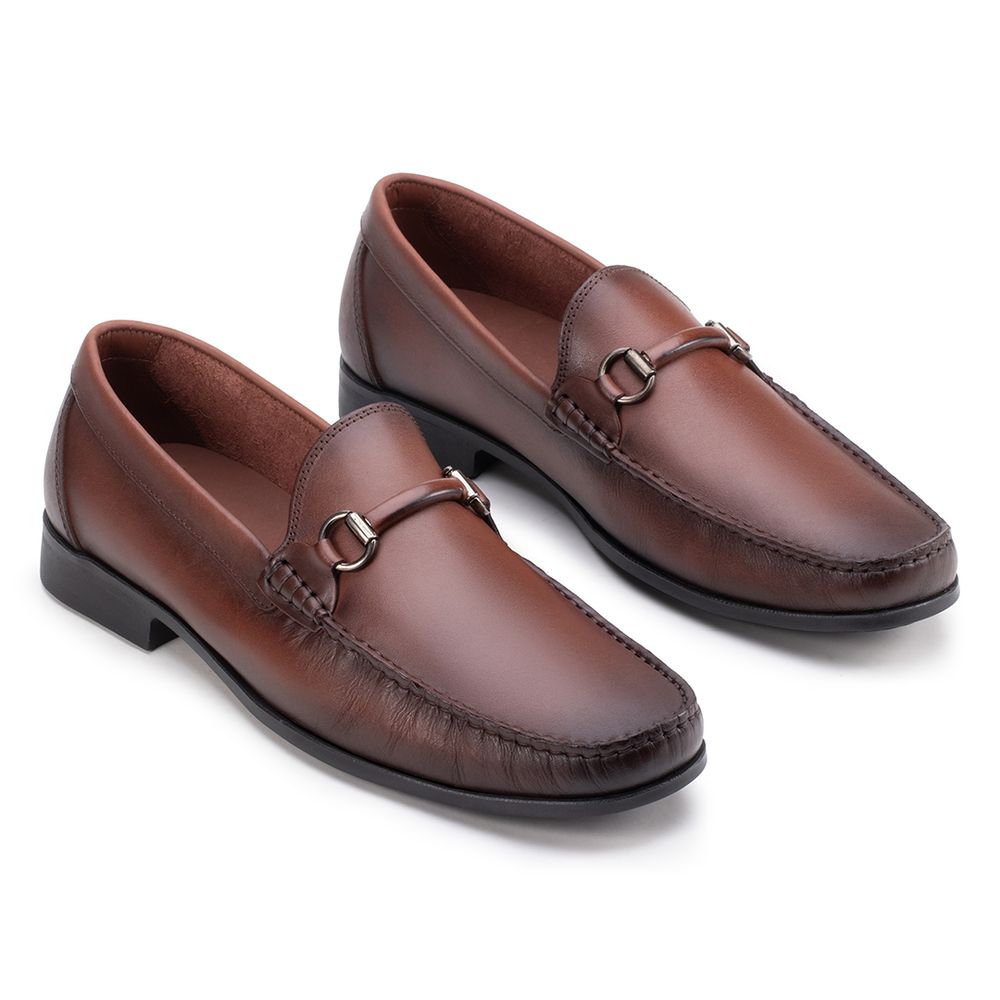 Sapato Mocassim Com Bridão Castanho